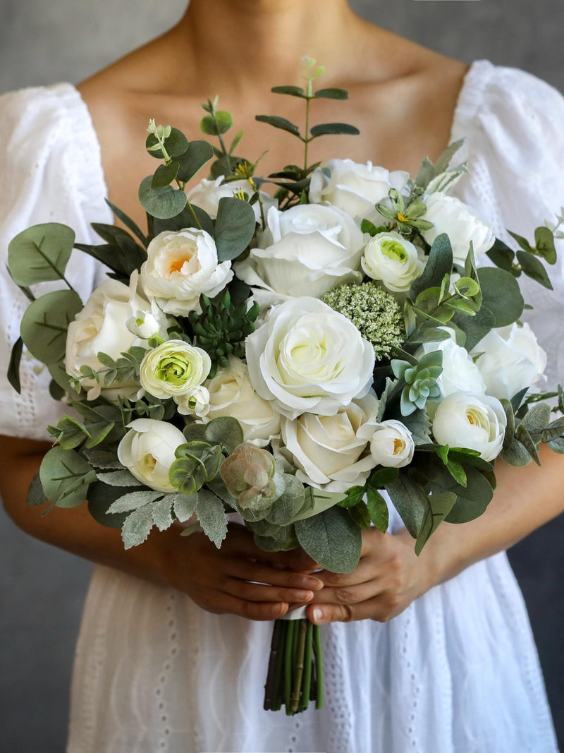 Handcrafted Silk Wedding Bouquet: Ranunculus, Succulents Bouquet