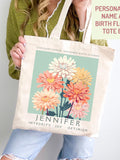 Personalized Birth Month Flower Tote Bag Birth Flower Gift for Mom, Bridesmaid Floral Tote Bridal Party Birth Month BestFriend Gift 30th birthday flower