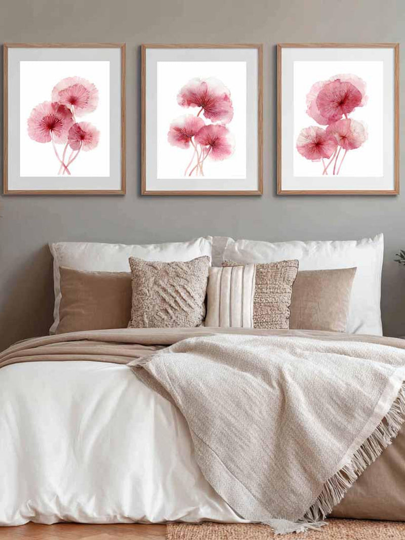 Pink Coral Floral Art Set, Watercolor Flower Prints (Digital Download) flower spore