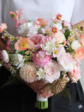 Faux Wildflower Pink Bridal Bouquet: Pink Dahlia & Daisy Artificial Flowers, Colorful Spring Summer Wedding Bouquets, Boutonnieres, Corsages wedding flower