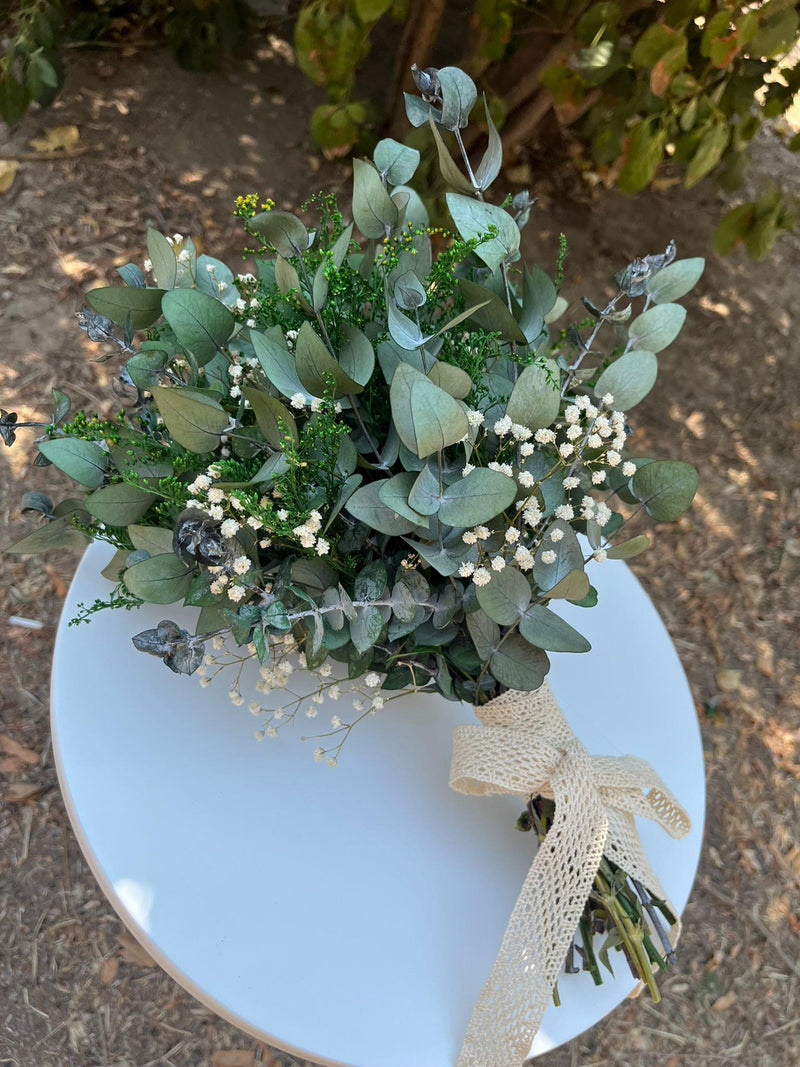 Eucalyptus Bridal Bouquet: Handmade Dried Flowers, Boho Rustic Wedding Bouquet