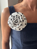 Polka Dot Fabric Flower Brooch: Elegant Corsage Pin silk flower