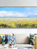 Original Yellow Flower Oil Painting on Canvas, Blue Sky Landscape Art house warming flower