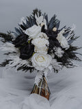 Black,White Gothic Wedding Bouquet with Dried Pampas/Alternative Bride Flowers/ Halloween Fall Bridal Bouquet/Moody wedding/Dark bouquet Bouquet