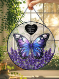 Personalized Memorial Butterfly Stained Glass Suncatcher with Lavender Flowers, Custom Name and Dates, Remembrance Window Hanging Gift sympathy flower
