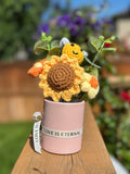 Handmade Crochet Sunflower Bouquet in Gift Box , Home Decor Housewarming Gift for Her, Knitted Flower Bee Bouquet for Desktop , Car , Office house warming flower