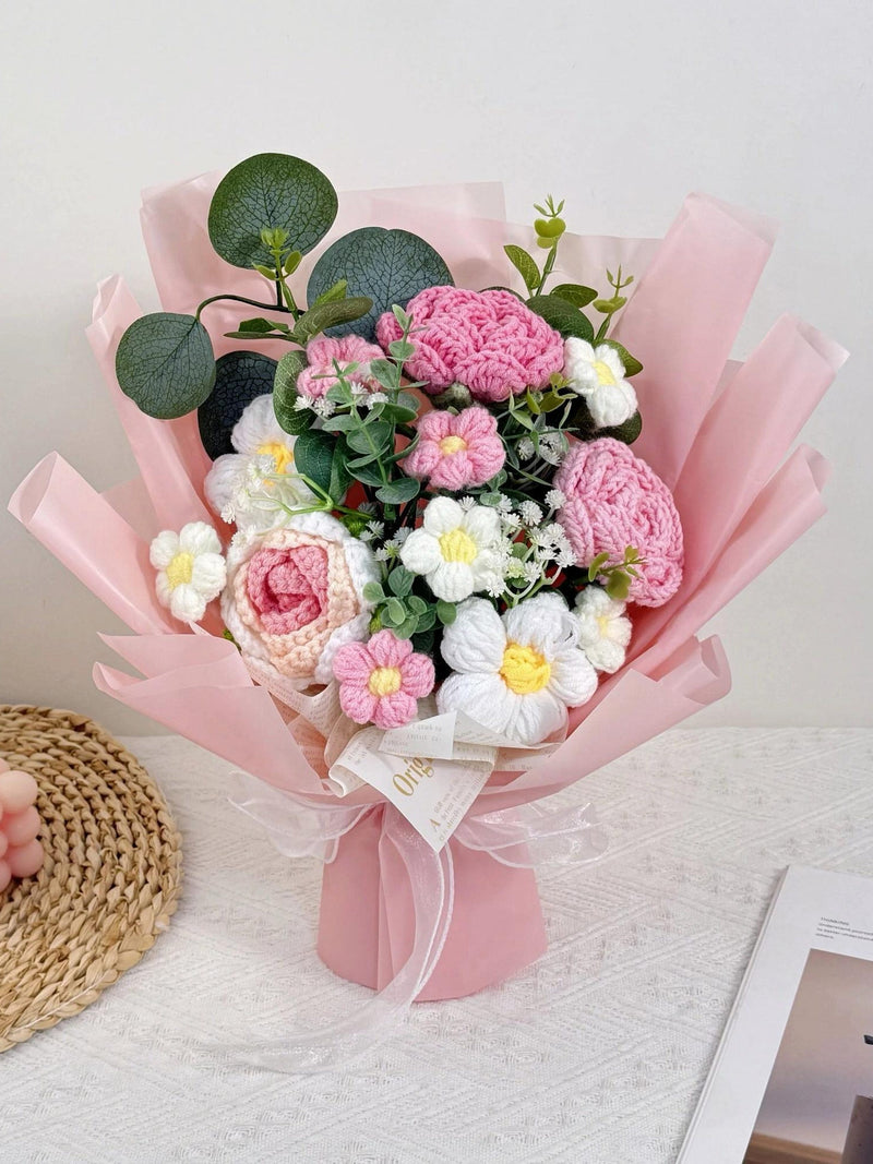 Crochet Rose Bouquet: Knitted Floral Arrangement, Eternal Home & Wedding Decor wedding flower