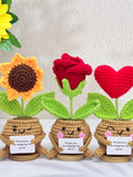 Personalized Crochet Sunflower/Rose/Red Heart Flowers,Emotional Support Plant,Thank you Gift,Mother's Day gift,Gift for Mom/Teacher/Boss/Her Love Romance Flower
