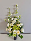 White flowers for cemetery, grave flowers, silk flower greenery, funeral arrangement, cemetery flowers, grave arrangement, gravestone flower silk flower