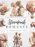 Whimsical Steampunk, Steampunk Wedding Clipart, Pink Flowers & Victorian Gears, DYI Card, Junk Journal, Scrapbooking Supplies,Commercial Use Love Romance Flower