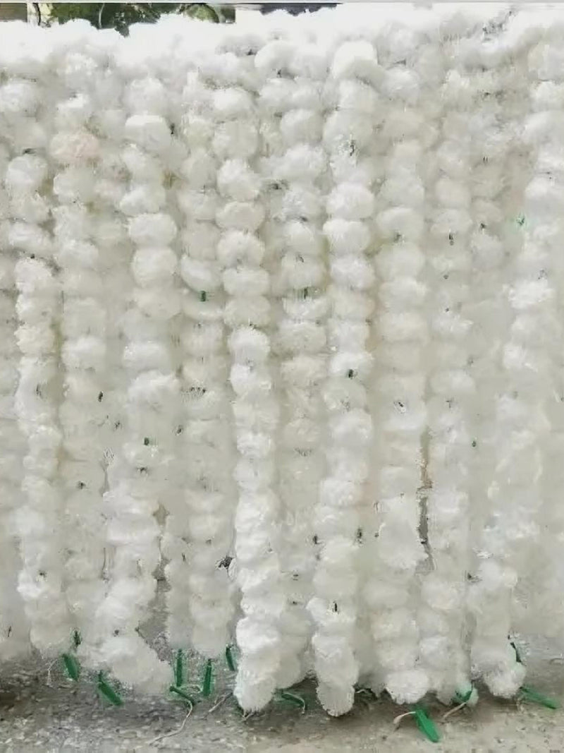White Marigold Flower Garland, Indian Wedding Diwali Decor, 5 ft (10 PCS) house warming flower