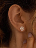 Dainty Flower Pearl Earrings, Pearl Stud Earrings, Pearl Jewelry Set, Mother of Pearl Earrings, Wedding Earrings for Brides, Bridesmaid Gift wedding flower