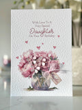 Happy Birthday Daughter, Personlaised Daughter Card,  Daughter Card, 3D Pink Paper Flowers, Luxury Birthday Card, Birthday Daughter. birthday flower