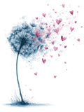 Dandelion Hearts CLIPART, Romantic Watercolor Blowball, Floating Love Petals, Soft Blue And Pink Floral Illustration Love Romance Flower