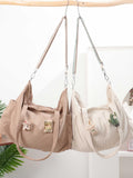 Corduroy Stylish Handbag Crossbody Bag Casual Hobo Bag Shopping Bag Shoulder Bag Everyday Tote with Zipper,Gifts for Her,Handmade Cloth Pin silk flower