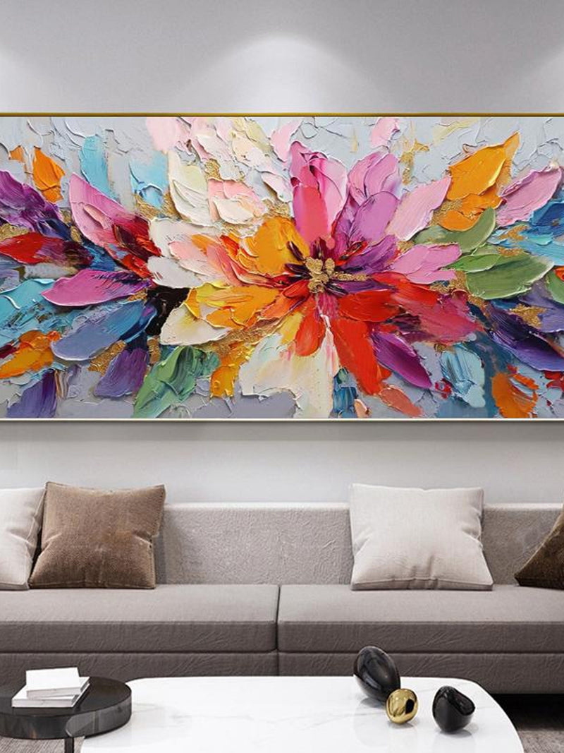 Hand-Painted Abstract Floral Oil Painting, Vibrant Colors, Modern Minimalist Wall Art for Living Room, Entryway, Dining Room house warming flower