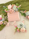 Blush Pink Flower Corsage,  Boho Wedding Boutonniere, Pocket Flowers for Groom, Bridal hair comb, Pink Blue Boutonniere, Floral Hand corsage wedding flower
