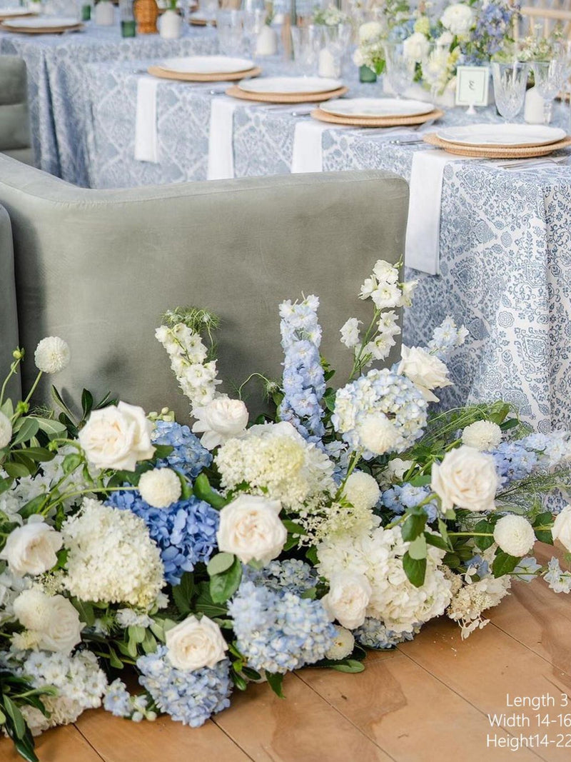 Blue & White Rose Hydrangea Wedding Arch Flower: Ceremony Aisle Arrangement wedding flower