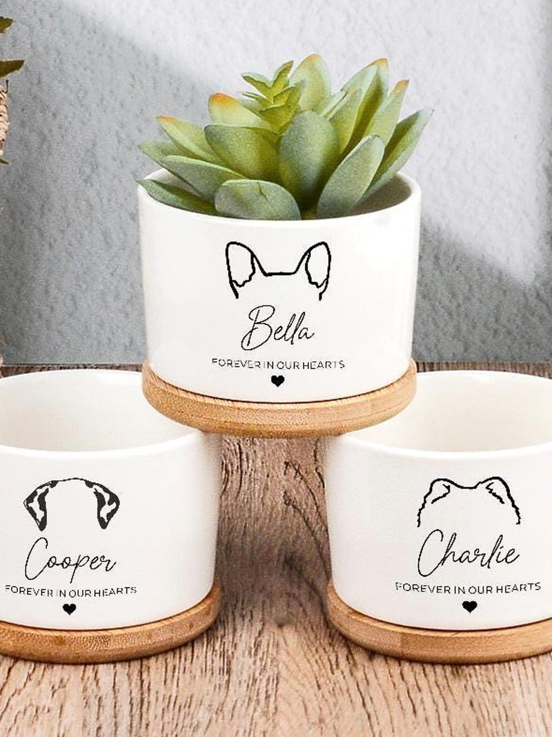 Personalized Dog Memorial Gift Planter,Pet Memorial Gift Plant Pot,Custom Flower Pot with Bamboo Tray,Loss of Pet Tribute,Dog Sympathy Gift sympathy flower