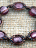 Rose Pink Silver Foil Glass & Copper Beaded Bracelet Earthy Mauve Pale Frosted Dewey Flower Garden Rosy Roses Love Romance Stretch Blush Hot Love Romance Flower