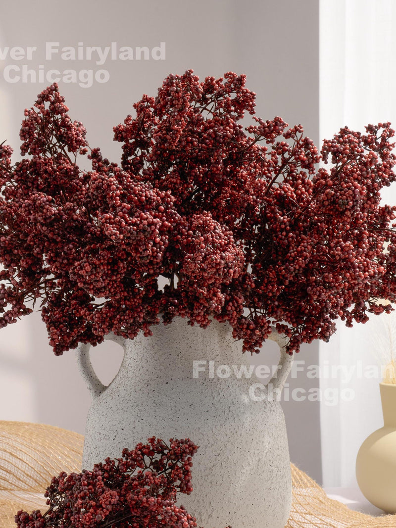 Faux Mini Berries Stem - Artificial Plant - Burgundy faux plants
