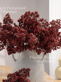 Faux Mini Berries Stem - Artificial Plant - Burgundy faux plants