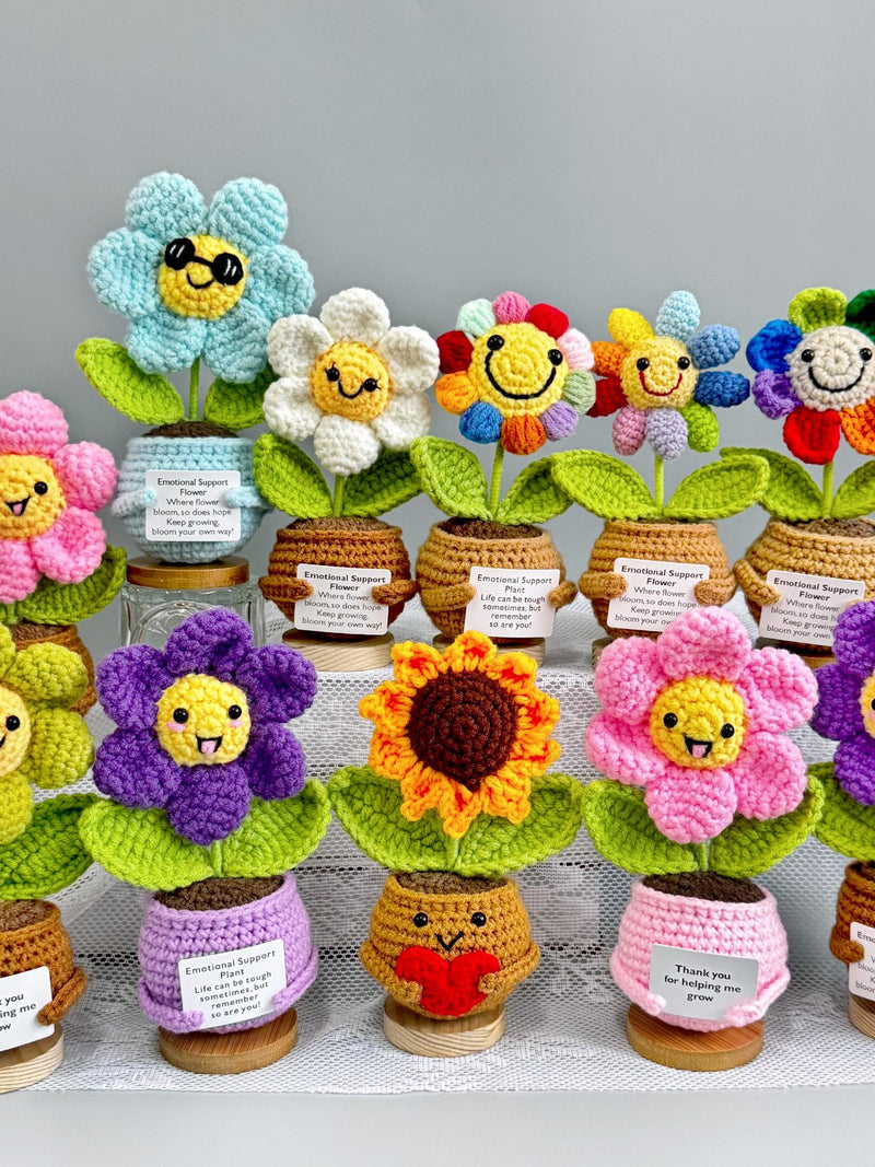 Handmade Crochet sunflower Flowers with Hugging Heart,Emotional Support Potted Plant,Supportive Gift Au Flower Mother's Day gift FLOWER DELIVERY
