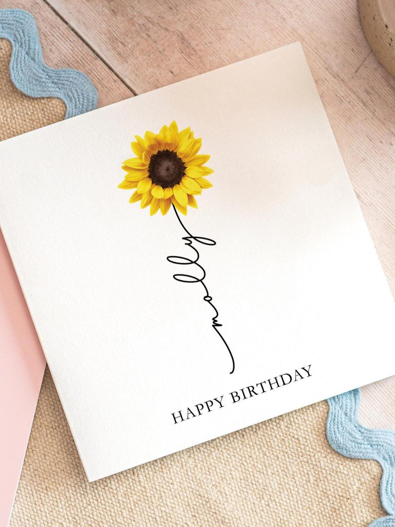 Personalised Sunflower Name Card, Sunflower Card, Card For Friend, Card For Sister, Card For Mum,  Card For Her birthday flower