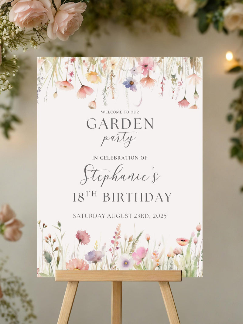Wildflower Garden Party Welcome Sign: Editable Birthday Decor (Printable Canva Template) birthday flower