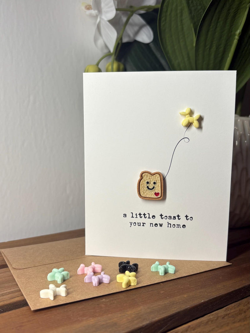New home card, little toast to your new home, house warming card, first home card, new house card, toast to your next chapter puppy balloon house warming flower