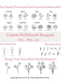 Birth Month Svg Bundle, Flower Svg, Floral svg, Botanical svg, Rose svg, Daisy svg, Poppy svg, Birthday svg, Custom Birth Flower,Tattoo svg birthday flower
