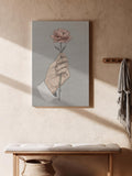 Hand Holding Peony Flower Canvas Art, Minimal Botanical Line Drawing, Romantic Figurative Wall Decor, Framed Print for Meaningful Interiors Love Romance Flower