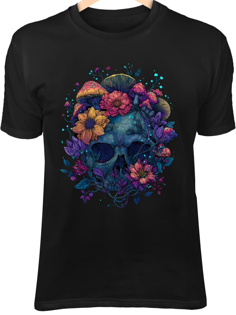 Skull Centerpiece - Bioluminescent Mushrooms & Spring Flowers Fantasy Art flower spore