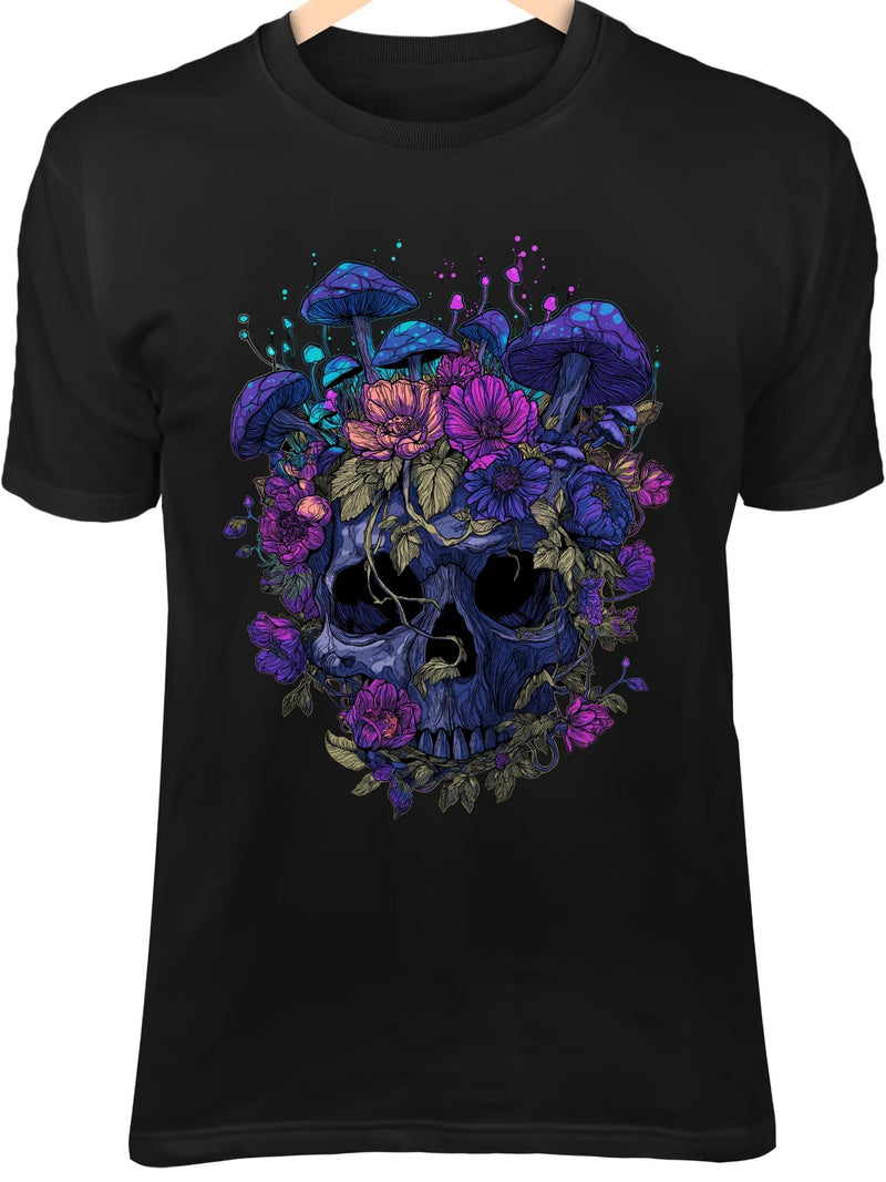 Skull Centerpiece Art - Bioluminescent Mushrooms & Spring Flowers flower spore