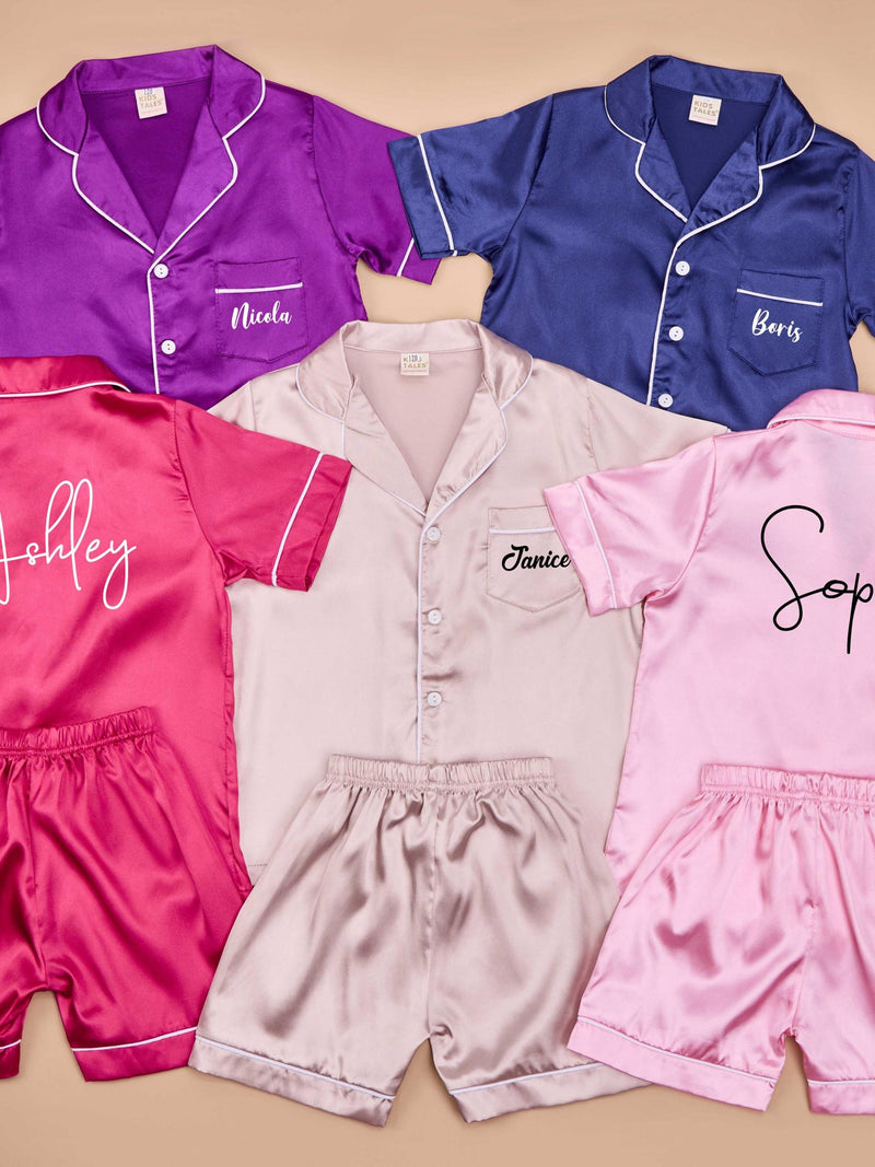 Personalized Kids Pajamas,Kids Personalised Satin PJ's,Silk Satin Name Pyjama,Slumber Party PJ's,Flower Girl Gifts,Junior Bridesmaid Robe silk flower