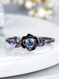 Custom Rose Flower Alexandrite Engagement Ring Black Gold Leaf Floral Wedding Rings For Women Amethyst Anniversary Ring Promise Bridal Gifts ANNIVERSARY