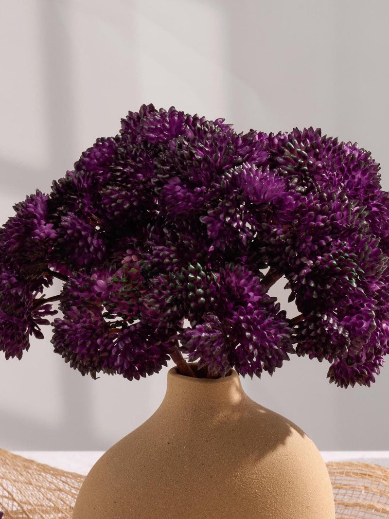 Real Touch Sedum Cluster Stem - Artificial Plant - Dark Purple faux plants