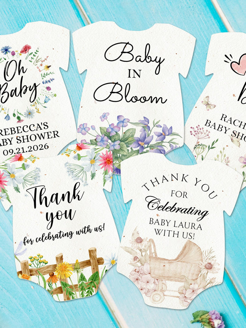 Plantable Seed Paper Onesie, Baby in Bloom Shower Favor for Girls/Boys/Eco-Friendly Gifts/Personalized Seed Cards/Gender Reveal Party Favors seeds bulk