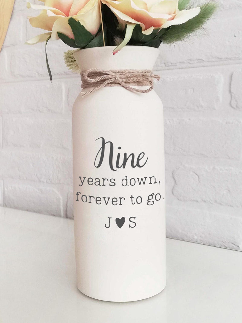 9th year anniversary pottery gift for wife her him man husband 9 year wedding flower vase ninth nine ceramic custom gifts personalize ANNIVERSARY