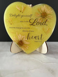 Christian Wall Decor | Psalm 37:4 Resin Heart Plaque | Pressed Flower Bible Verse sympathy flower