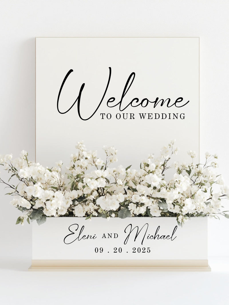 Custom Wedding Welcome Sign Vinyl Decal, Flower Box or Planter wedding flower