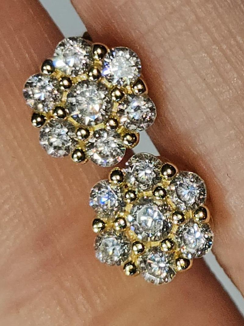 8mm 14k Gold Round Flower Stud Earrings - Sparkling CZ Men's Earring, Studs Screwback earrings, Men's jewelry, Flower Diamond Studs Earring ANNIVERSARY