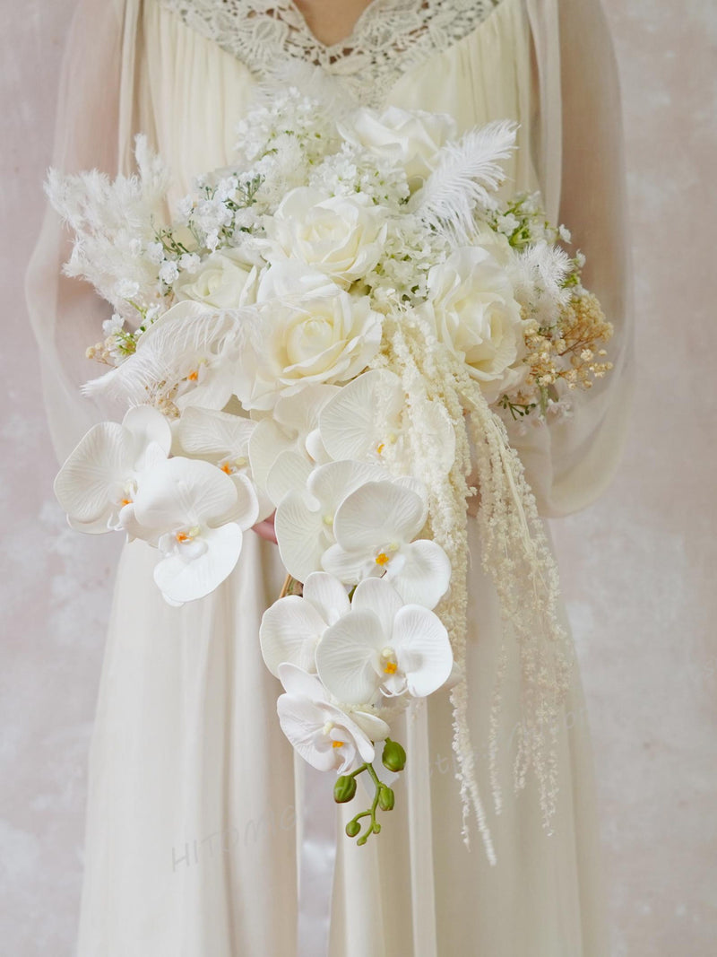 Cascading bouquets,Simulation Phalaenopsis Cascading Bouquet,Bridal Bouquet,White Wedding Bouquet,Simulation Phalaenopsis Bouquet Bouquet