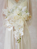 Cascading bouquets,Simulation Phalaenopsis Cascading Bouquet,Bridal Bouquet,White Wedding Bouquet,Simulation Phalaenopsis Bouquet Bouquet