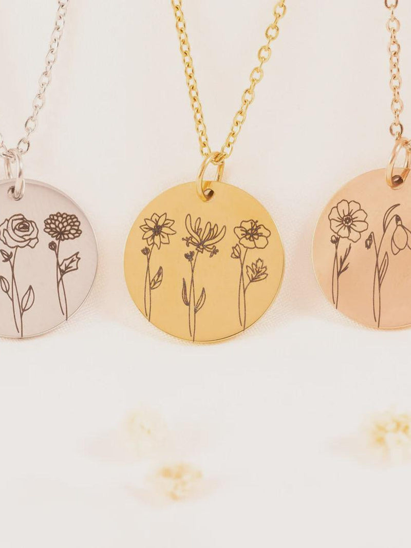 Combined Birth Flower Bouquet Necklace, Personalized Family Birthflower Jewelry, Custom Engraved Birth Month Necklace, Mothers Day Gift birthday flower