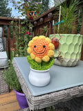 Crochet Sunflower Pot , Cute Handmade Knitted Sunflower, Home Decor Housewarming Gift for Her, Artificial Flower for Desktop house warming flower