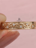 Moissanite Floral wide wedding band, Nature-Inspired Antique Floral Wedding Band, Art Deco band, yellow gold band, Handmade engraved Band. wedding flower