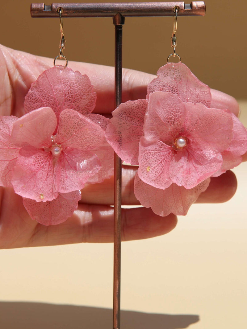 Large Pink Rose Petal Drop Earrings: Real Flower, Gift for Her, Birthday Anniversary Gift, Statement Pink Wedding Earrings ANNIVERSARY