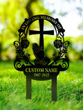 Custom Memorial Garden Sign, Grave Marker with Cross Flower, Sympathy Sign,Garden remembrance sign,Memorial sign, Dad Loss,Praying Hand sign sympathy flower