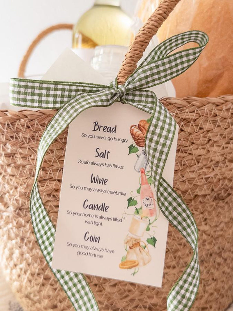 House Blessing Gift Tags Printable, Housewarming Favor Tags, Bread Salt Wine Gift Labels, New Homeowners Tradition, Welcome Home Favors house warming flower